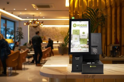 Check-in Kiosk auf einem Tresen in einem Hotel