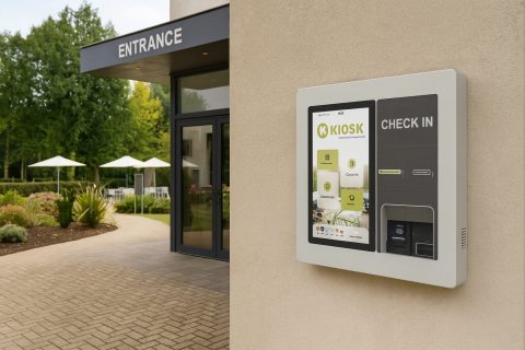 Outdoor Terminal an der Wand im Empfangsbereich einer Ferienanlage